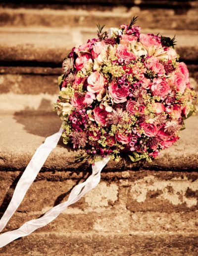 wedding flowers on a step