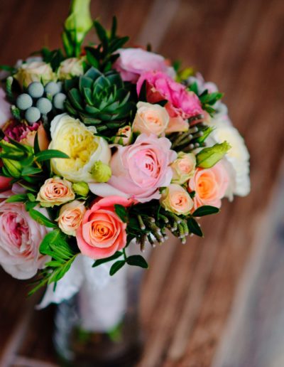 Mixed Colour Wedding flowers Bouquet on table
