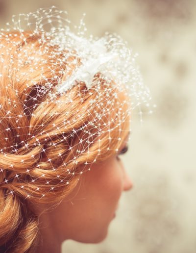 Bride with wedding with vintage hair net