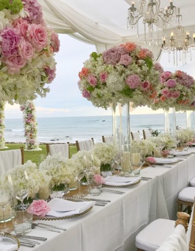 outdoor wedding table with flowers on table